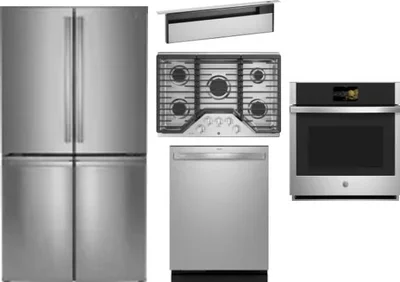 5 Piece Package Includes Refrigerator, Cooktop, Wall Oven, Hood And Dishwasher